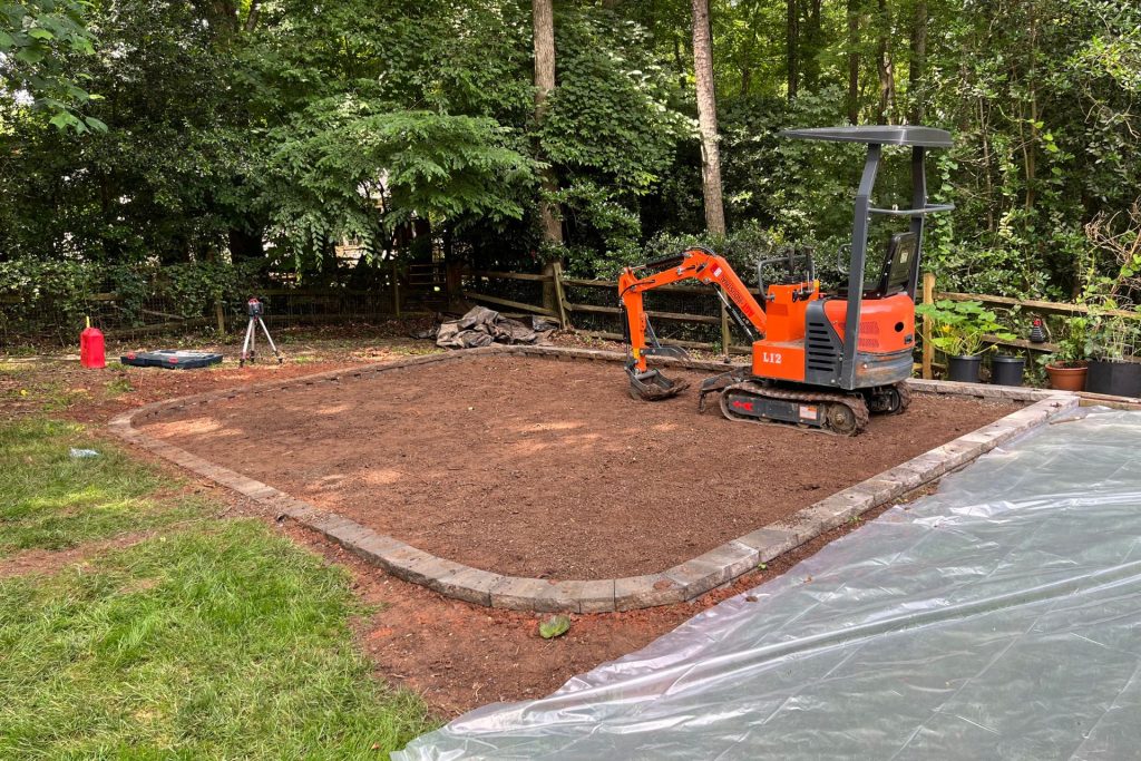 gathering equipment for irregular flagstone patio