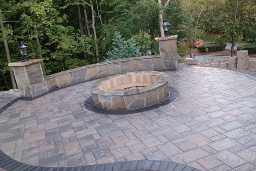 custom-designed paver patio with fireplace